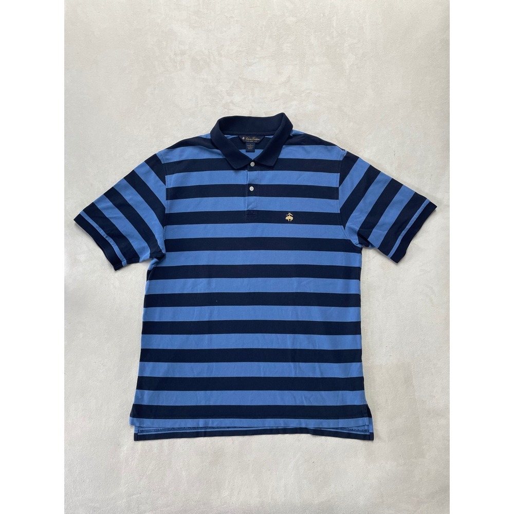 Brooks Brothers Mens XL Performance Knit Striped Polo Shirt Blue Short Sleeve